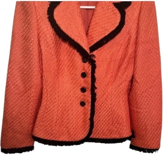Talbots Woven Blazer Coral Pink Black Trim 2P - Picture 4 of 5